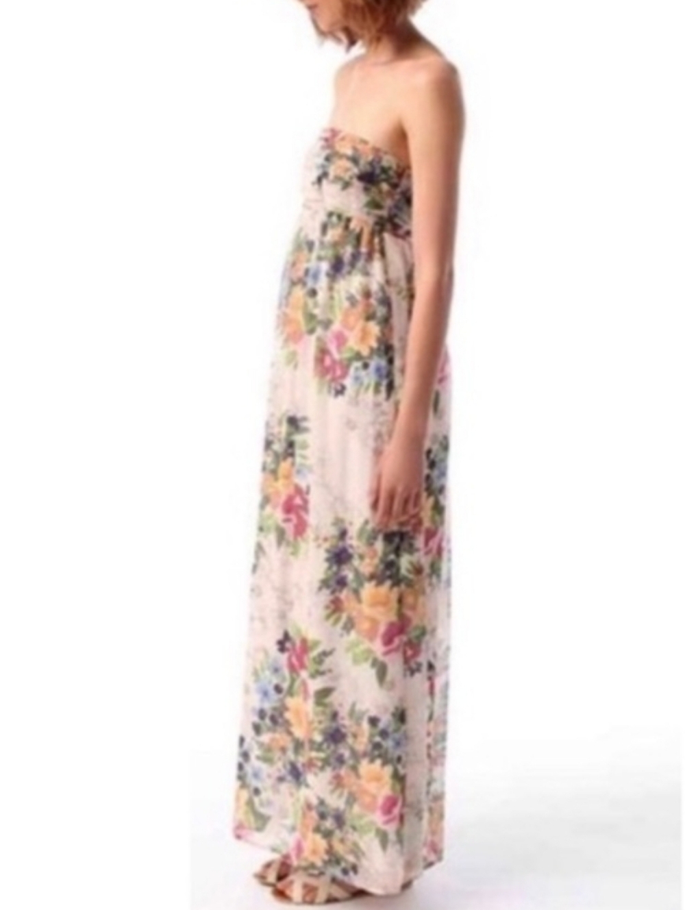 Anthropologie Pins And Needles Strapless Floral Empire Waist Maxi Dress Small